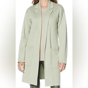 G by Giuliani Light Olive Green Rib Knit Open Front Soft Lightweight Cardigan